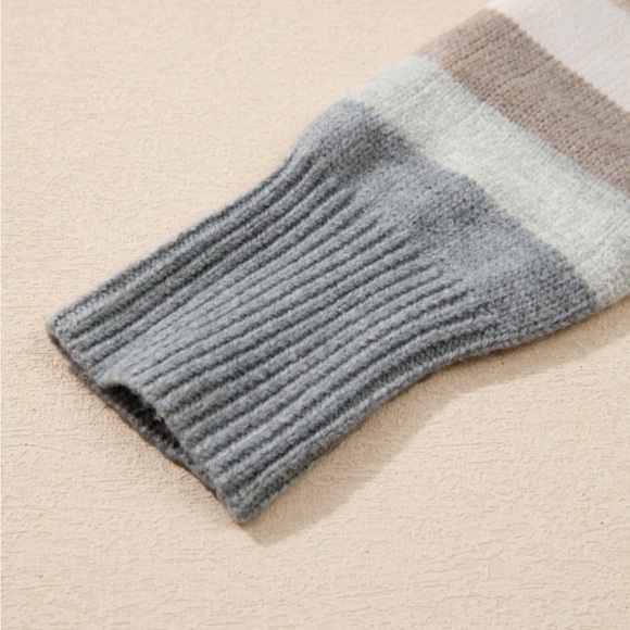 Grey Tan White Stripe Sweater - Picture 4 of 7
